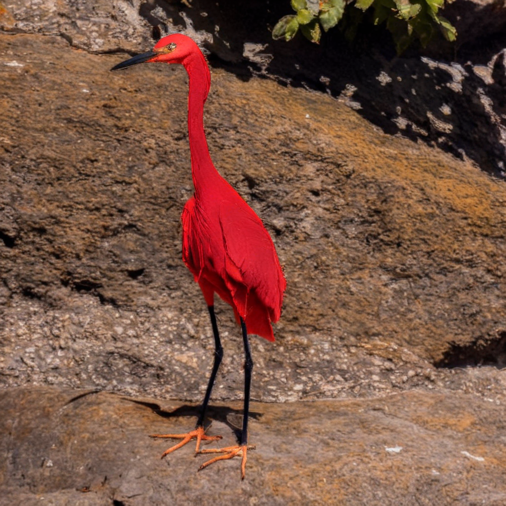 Published VisualSplit colour-editing result: the egret is red against the rocks